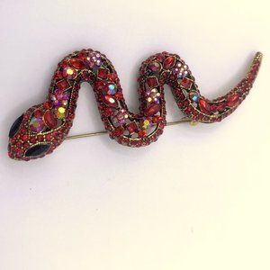 New Large 4" 3D Rhinestone Snake Reptile Brooch Pin Gold-Tone AB Animal